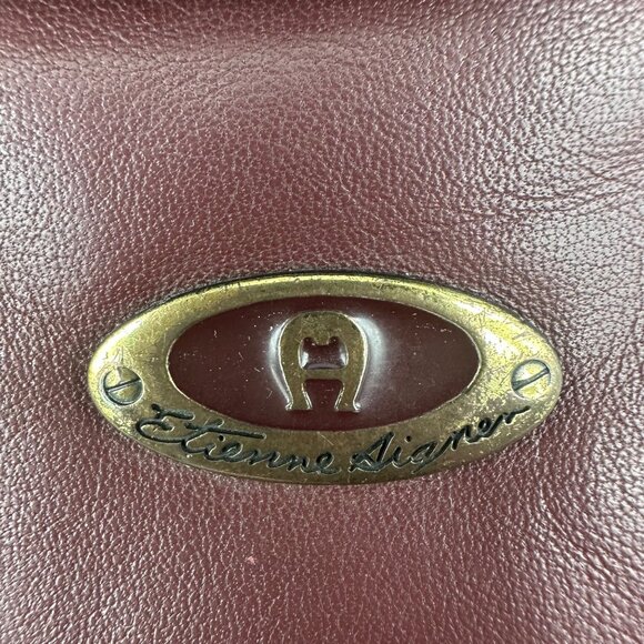 Vintage Etienne Aigner Leather Clutch Purse 1970s Maroon Handbag Retro Fashion - Picture 4 of 12